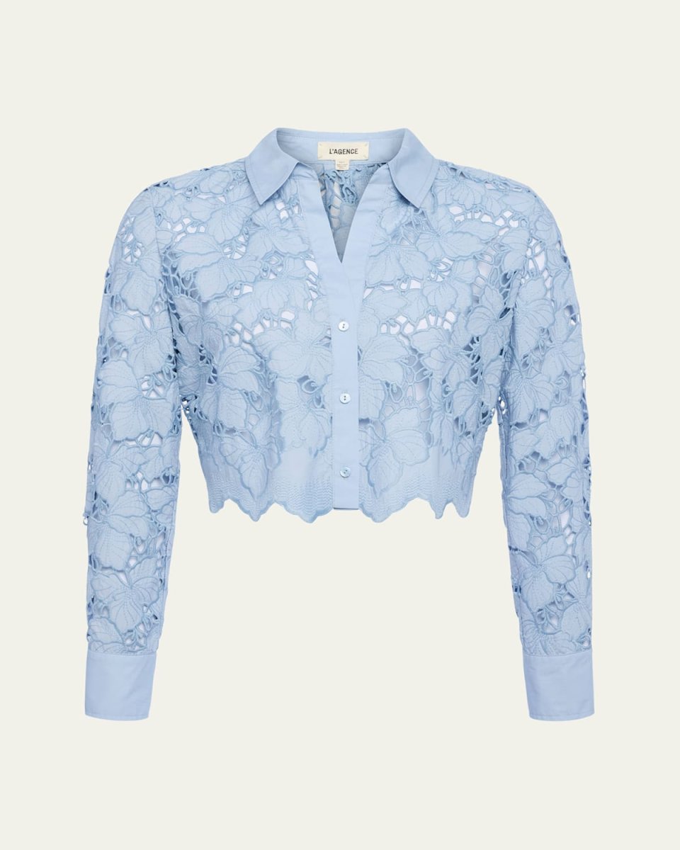Seychelle Floral Eyelet-Embroidered Cropped Shirt
